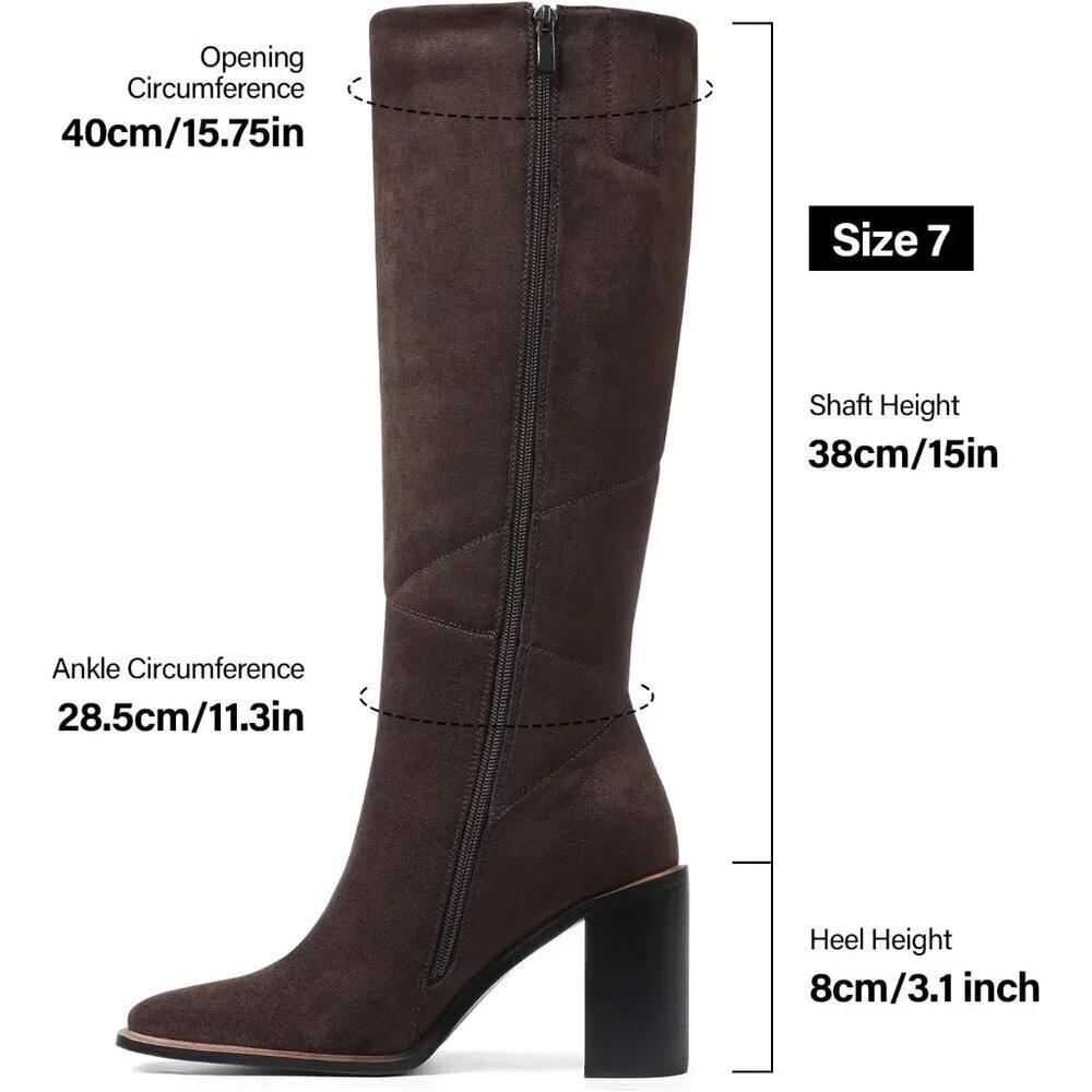 🆕Women’s Polyurethane Chocolate Square Toe Chunky Block Heel Leather Zip Boot